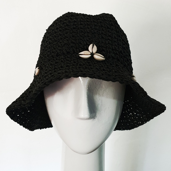 Black Straw Sun Hat - Picture 2 of 6